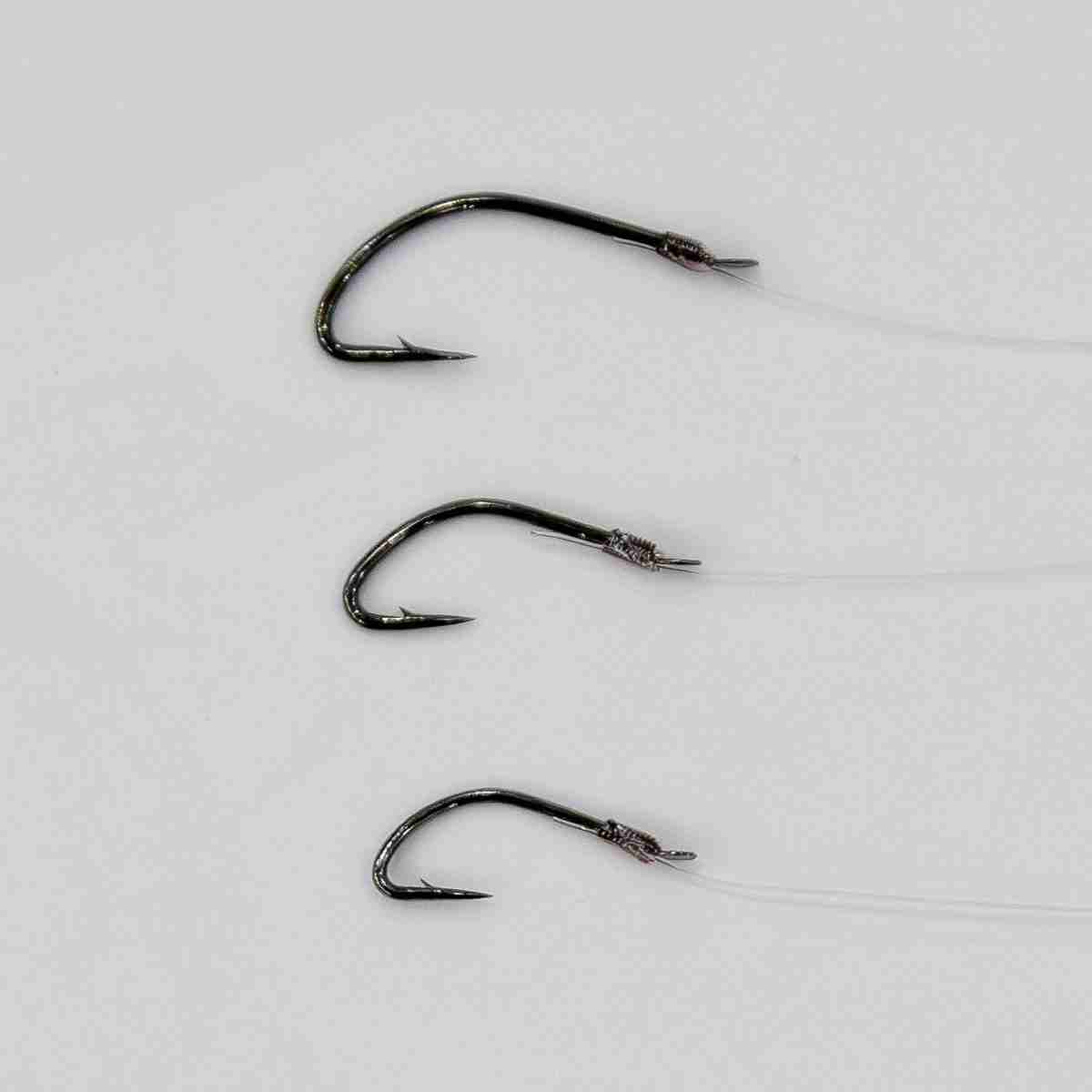 AOMF micro fishing hook pre-snelled on monofilament with a loop, designed for precision in catching small fish.